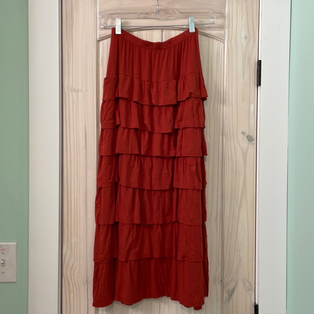 Rust orange ruffle skirt